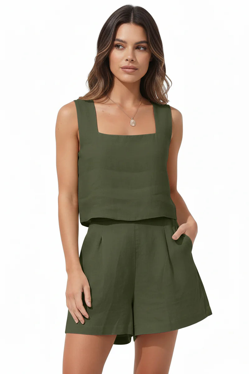 Susan | Women’s Sleeveless Square Neck Two Piece Set