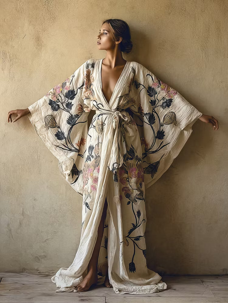 Tegan | Women’s Kimono Sleeve V Neck Floral Print Summer Maxi Dress
