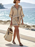 Temperance | Women’s Striped Drawstring V Neck Summer Two Piece Set