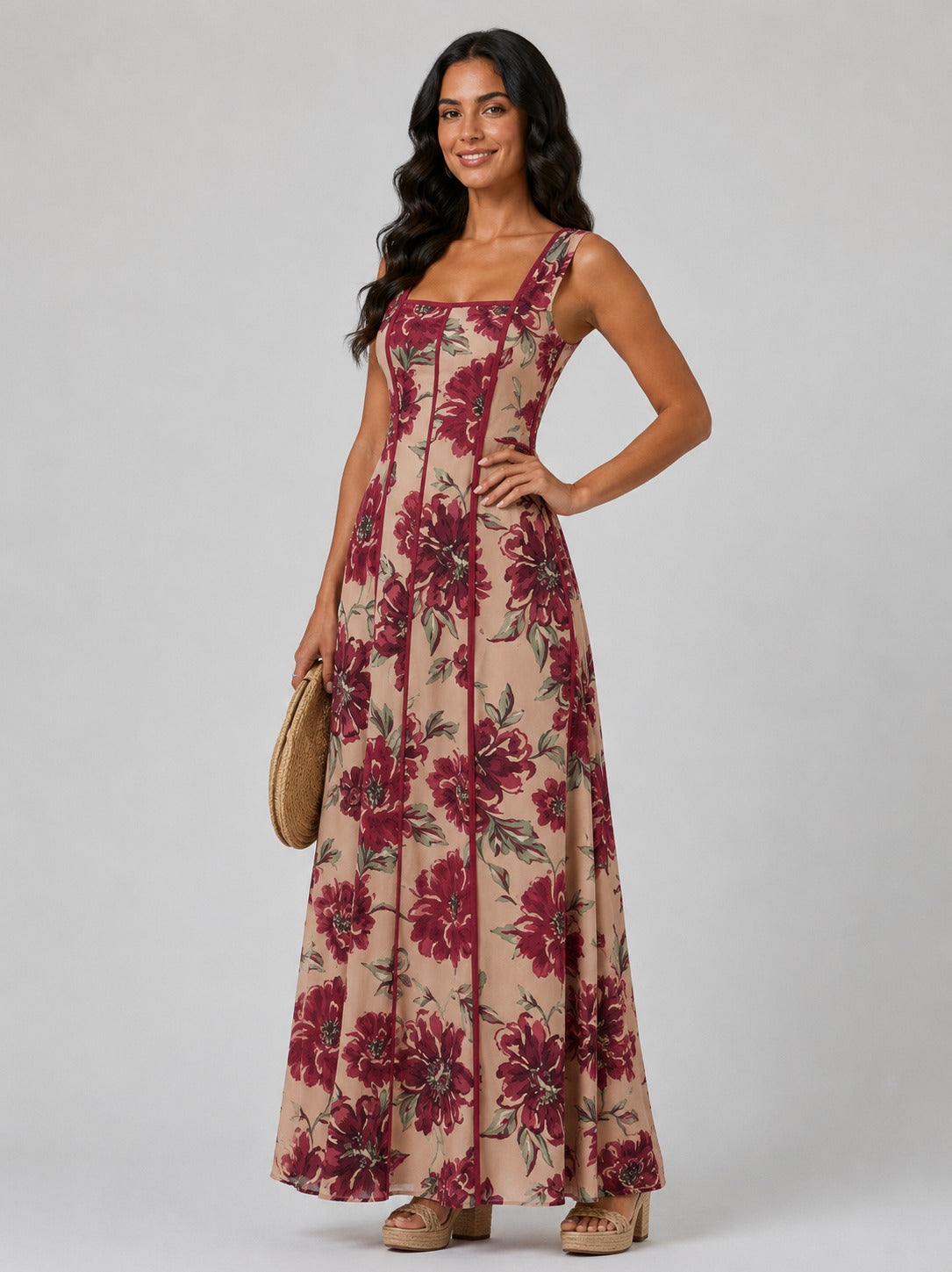 Teresa | Women’s Floral Square Neck Flowy Wedding Guest Dress