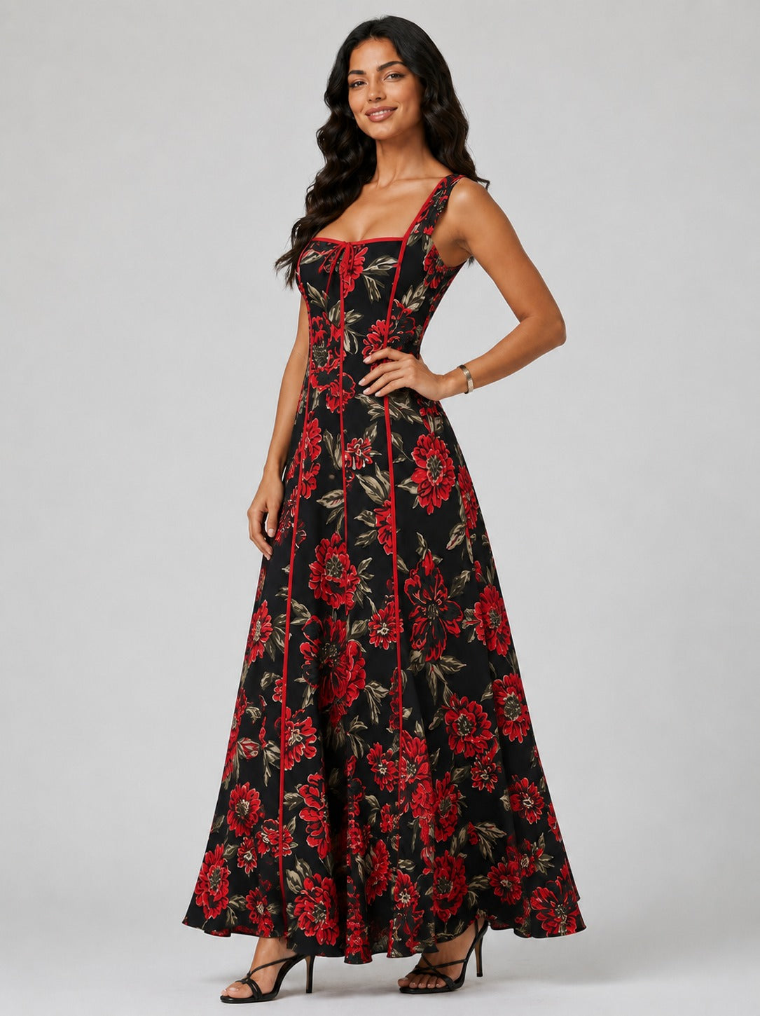 Teresa | Women’s Floral Square Neck Flowy Wedding Guest Dress