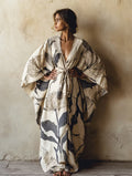 Thelma | Women’s Waist Tie Floral Print V Neck Flowy Maxi Dress