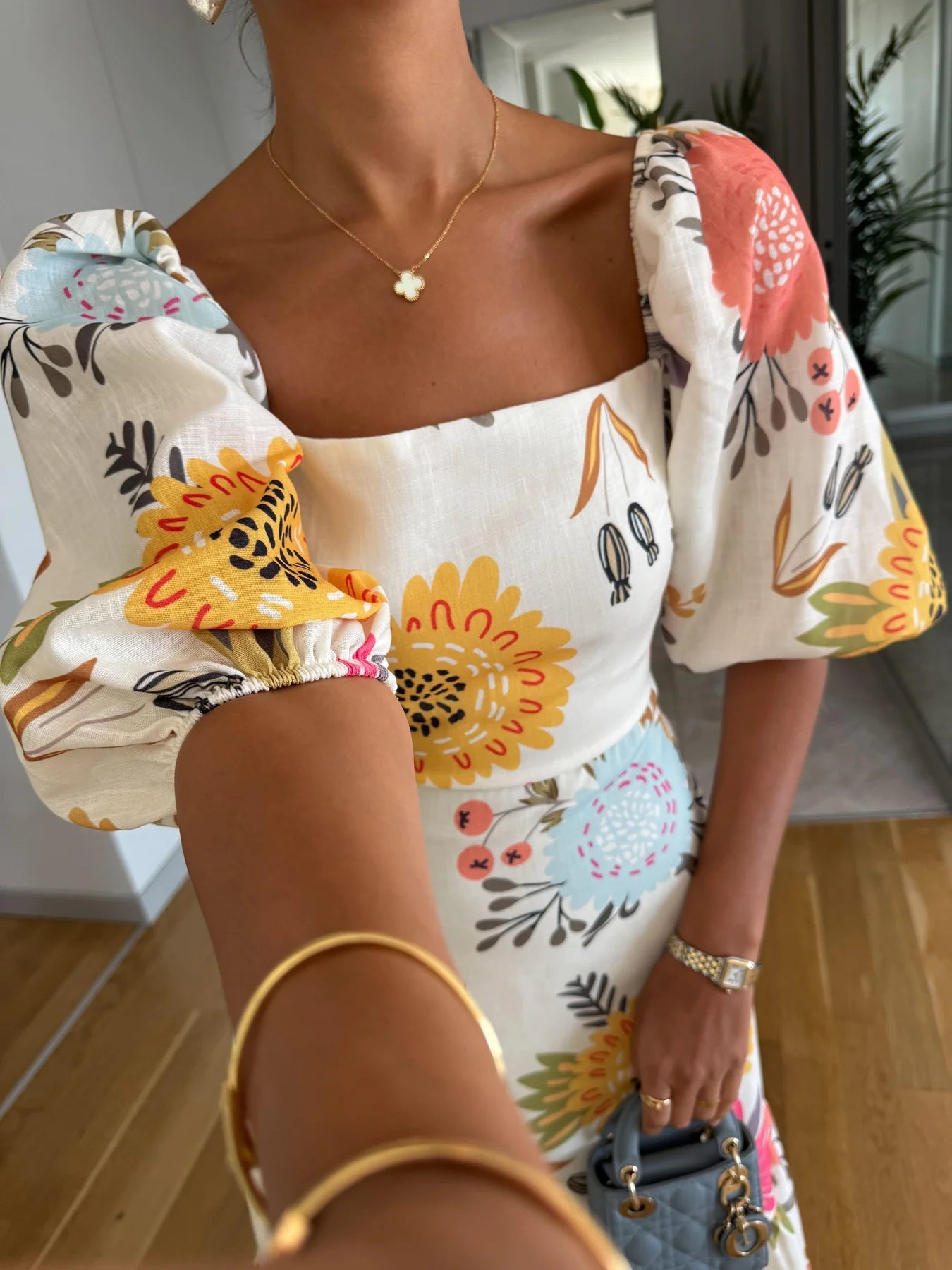 Tiffany | Women’s Square Neck Floral Puff Sleeve Tiered Maxi Dress