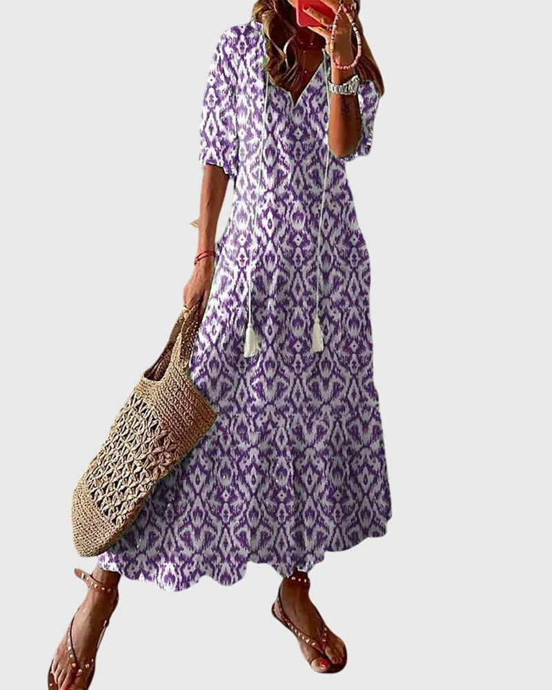 Tilly | Women’s Short Sleeve Printed Maxi Dress