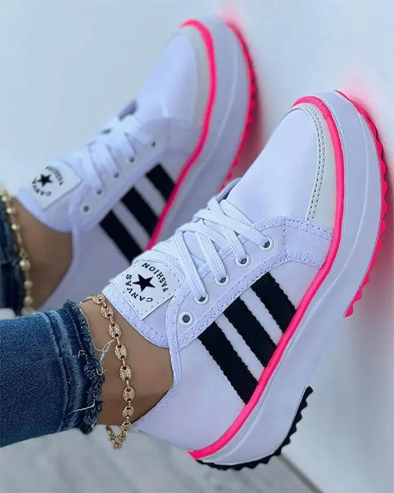 Trinity | Women’s Round Toe Low Top Lace Up Striped Shoes