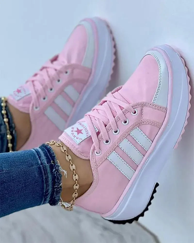 Trinity | Women’s Round Toe Low Top Lace Up Striped Shoes