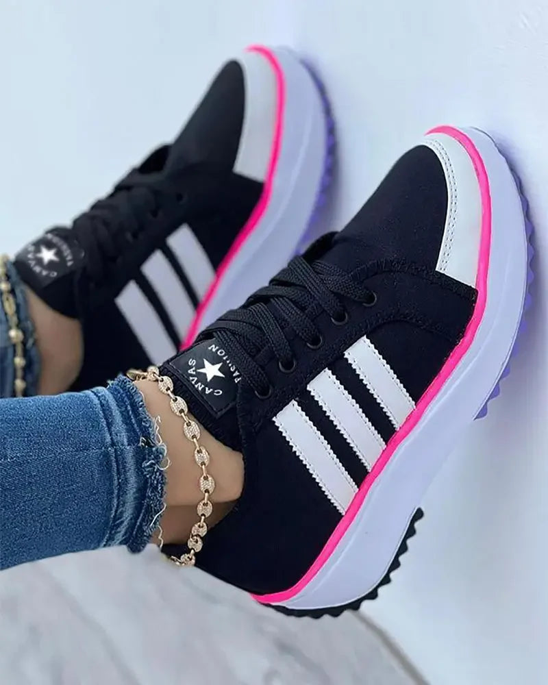 Trinity | Women’s Round Toe Low Top Lace Up Striped Shoes