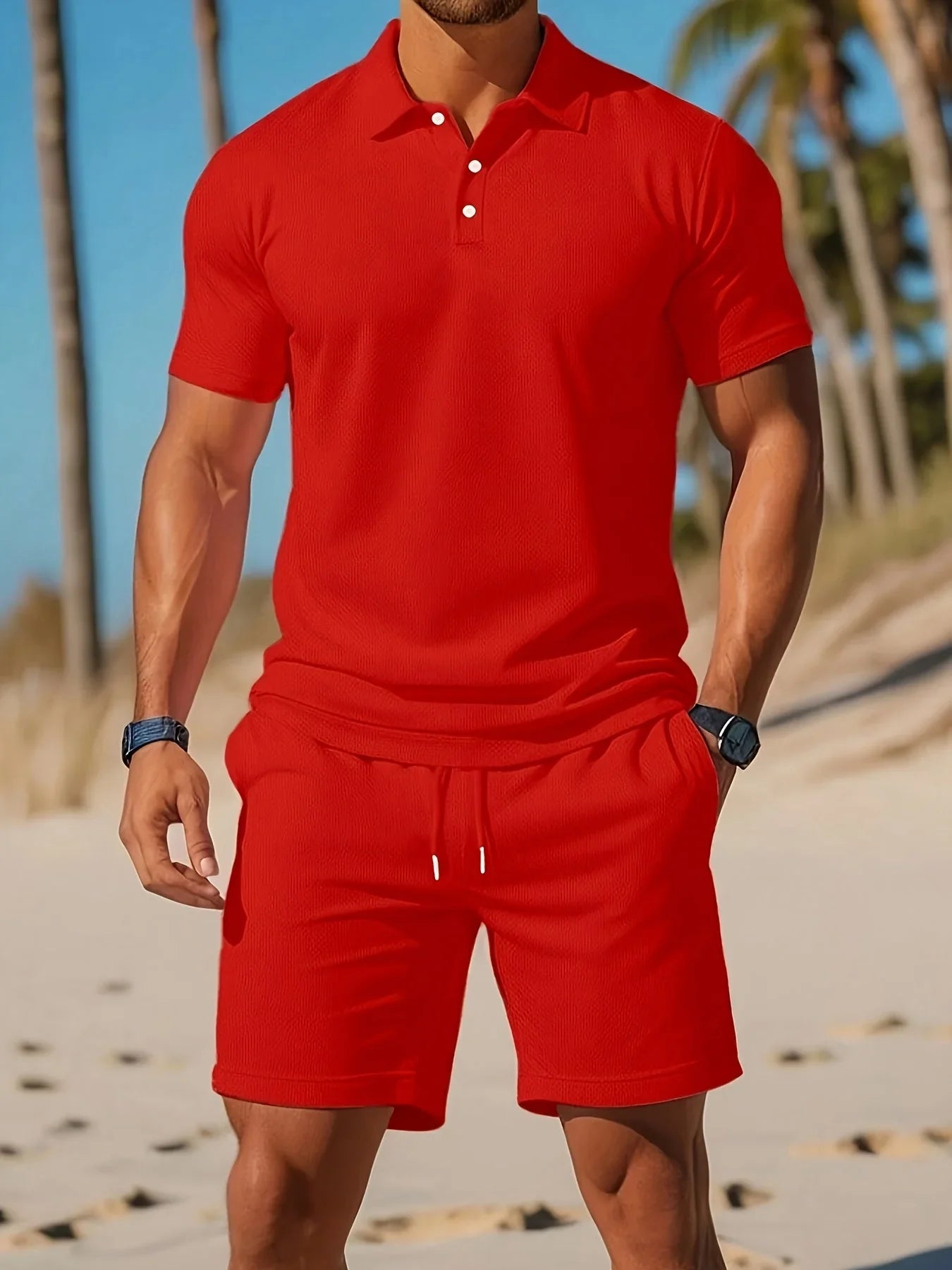Vaughan | Men’s Short Sleeve Drawstring Button Front Two Piece Set