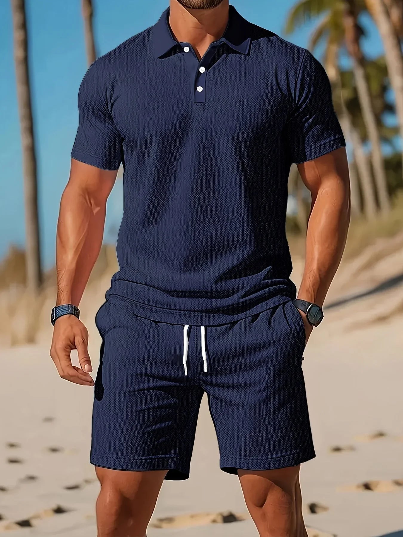 Vaughan | Men’s Short Sleeve Drawstring Button Front Two Piece Set