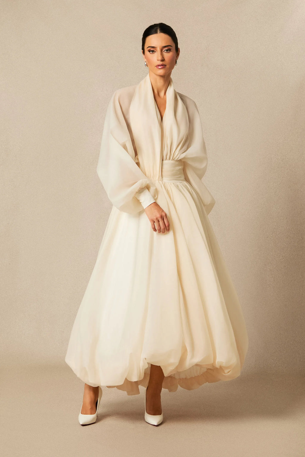 Veronica | Women’s Flowy Long Sleeve V Neck Wedding Guest Dress