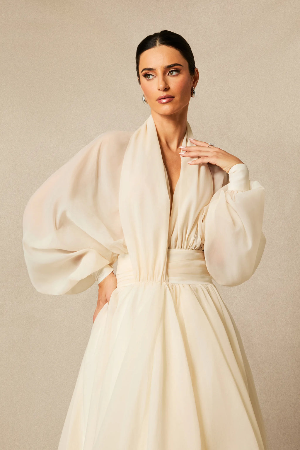 Veronica | Women’s Flowy Long Sleeve V Neck Wedding Guest Dress