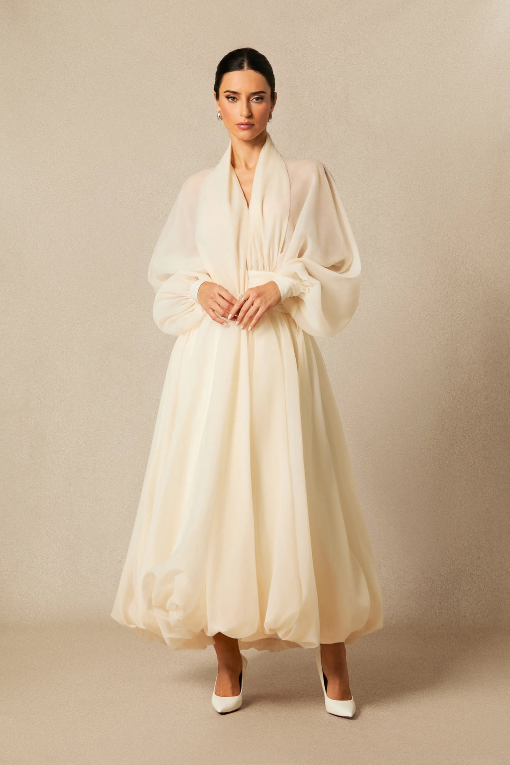Veronica | Women’s Flowy Long Sleeve V Neck Wedding Guest Dress