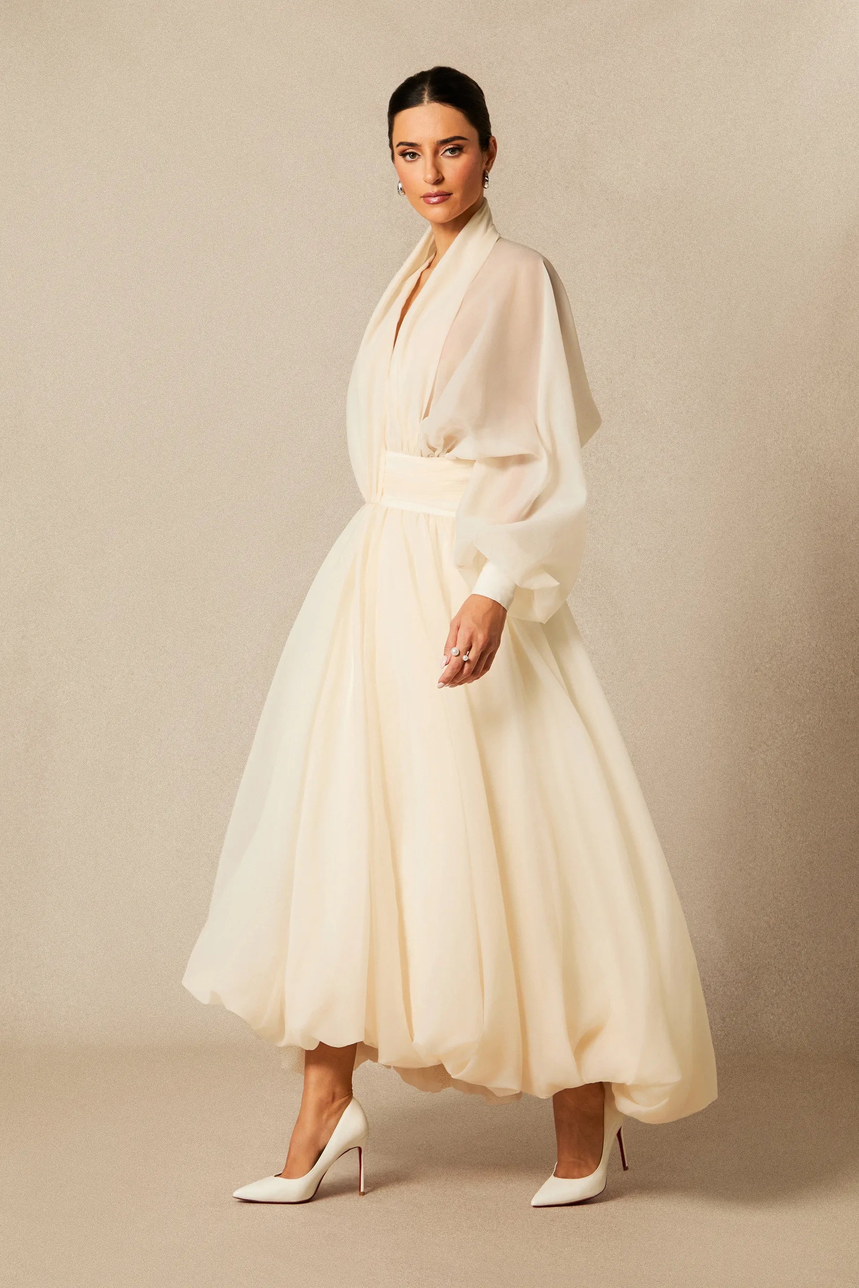 Veronica | Women’s Flowy Long Sleeve V Neck Wedding Guest Dress