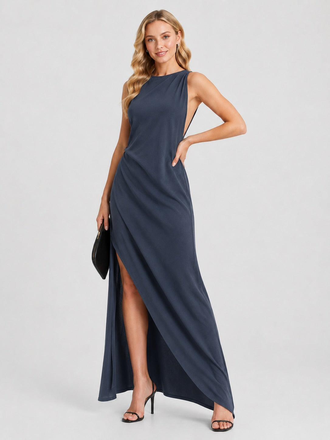 Victoria | Women’s Sleeveless High Slit Crew Neck Maxi Dress