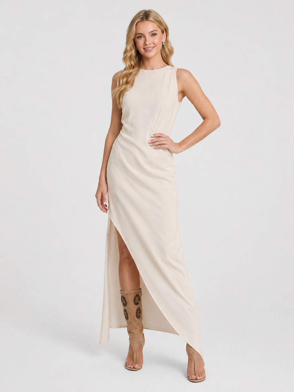 Victoria | Women’s Sleeveless High Slit Crew Neck Maxi Dress