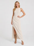 Victoria | Women’s Sleeveless High Slit Crew Neck Maxi Dress