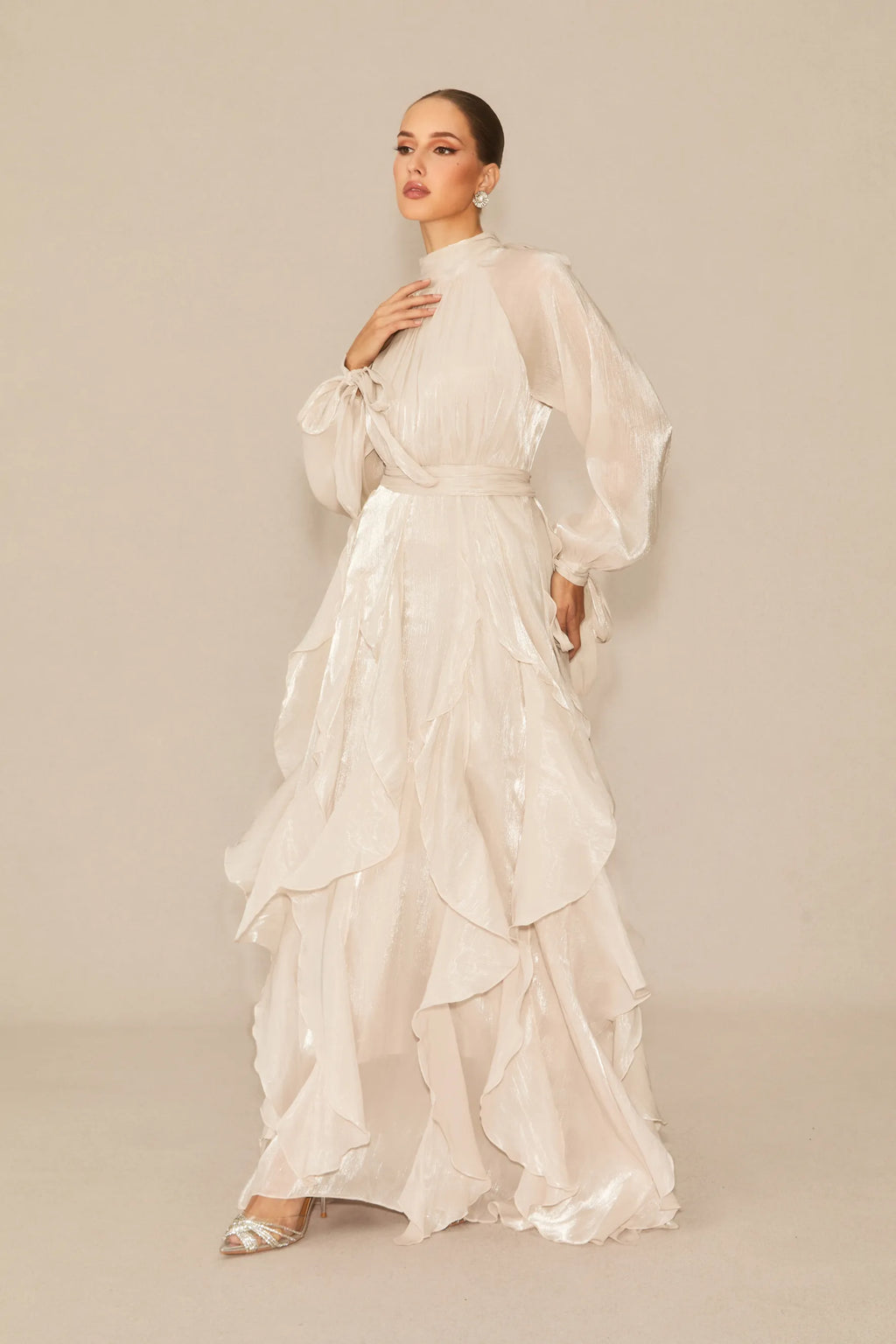 Winifred | Women’s Mock Neck Long Sleeve Ruffled Flowy Maxi Dress