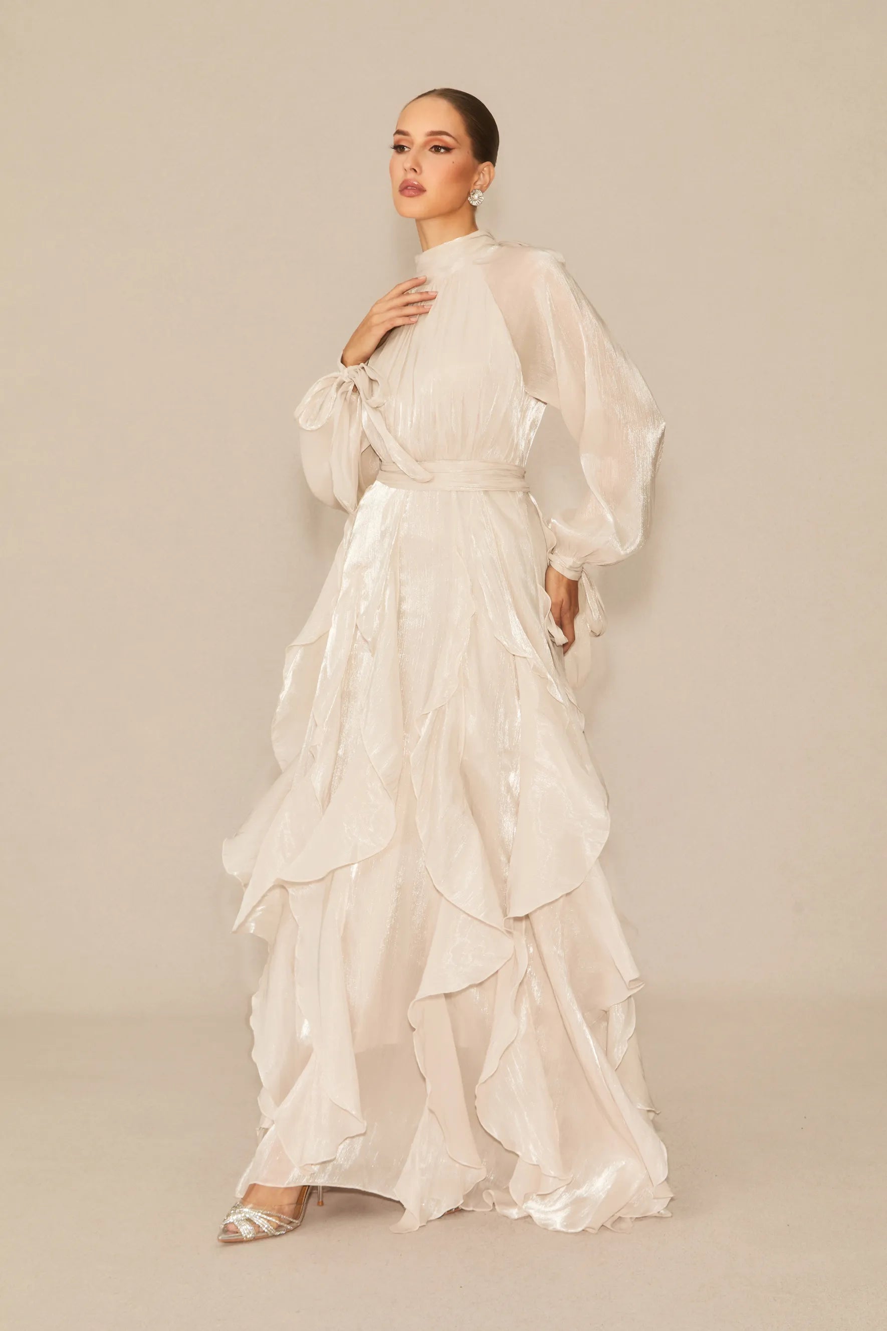 Winifred | Women’s Mock Neck Long Sleeve Ruffled Flowy Maxi Dress