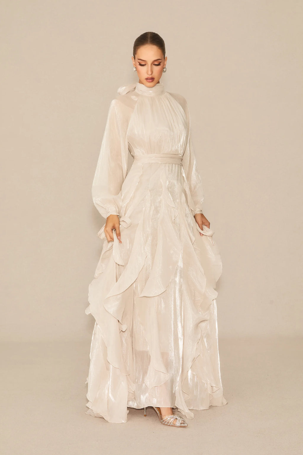 Winifred | Women’s Mock Neck Long Sleeve Ruffled Flowy Maxi Dress