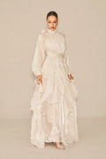 Winifred | Women’s Mock Neck Long Sleeve Ruffled Flowy Maxi Dress