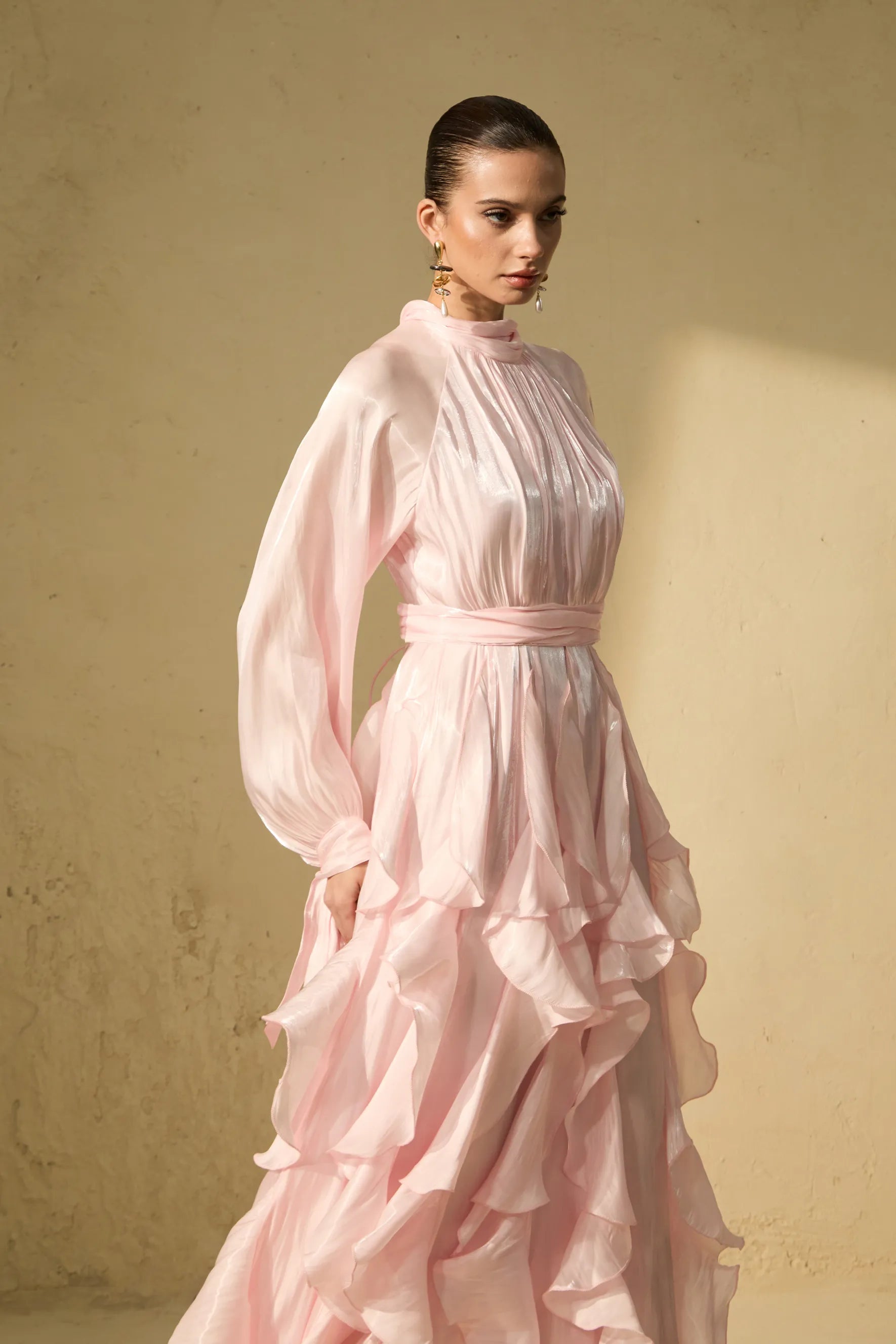 Winifred | Women’s Mock Neck Long Sleeve Ruffled Flowy Maxi Dress