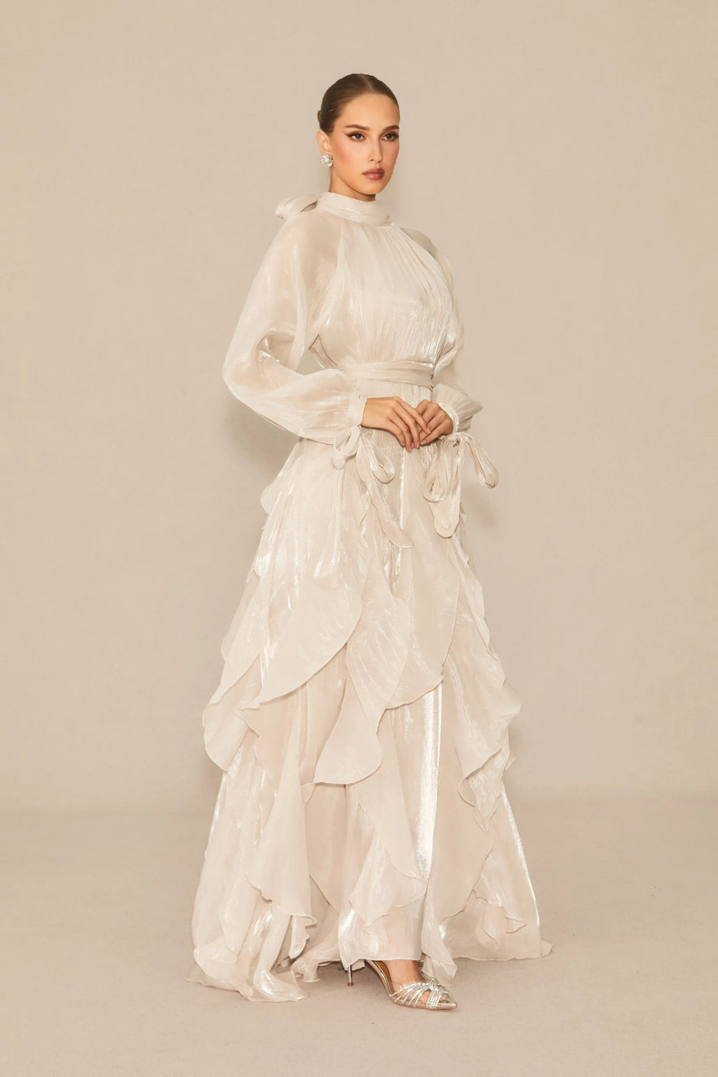 Winifred | Women’s Mock Neck Long Sleeve Ruffled Flowy Maxi Dress