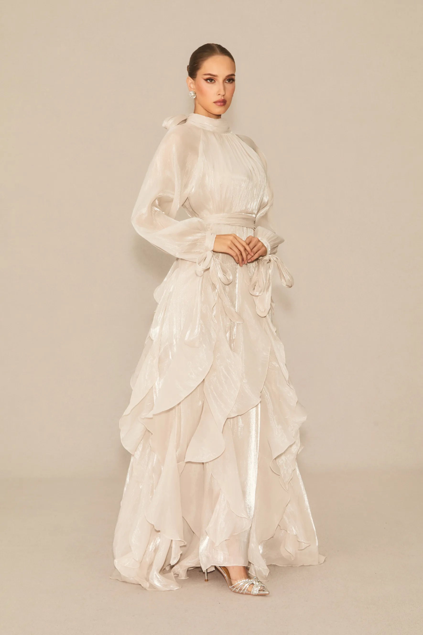 Winifred | Women’s Mock Neck Long Sleeve Ruffled Flowy Maxi Dress