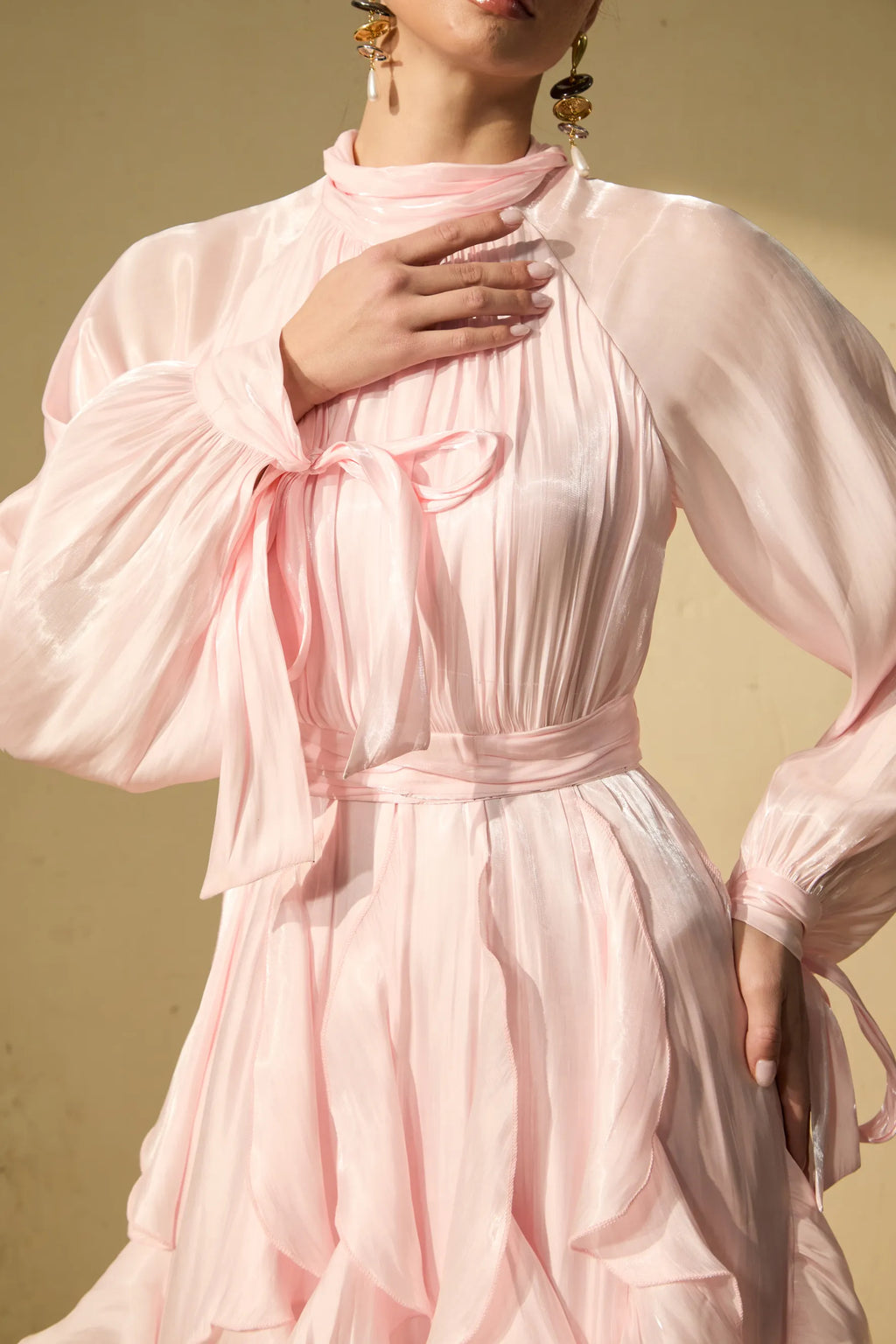 Winifred | Women’s Mock Neck Long Sleeve Ruffled Flowy Maxi Dress