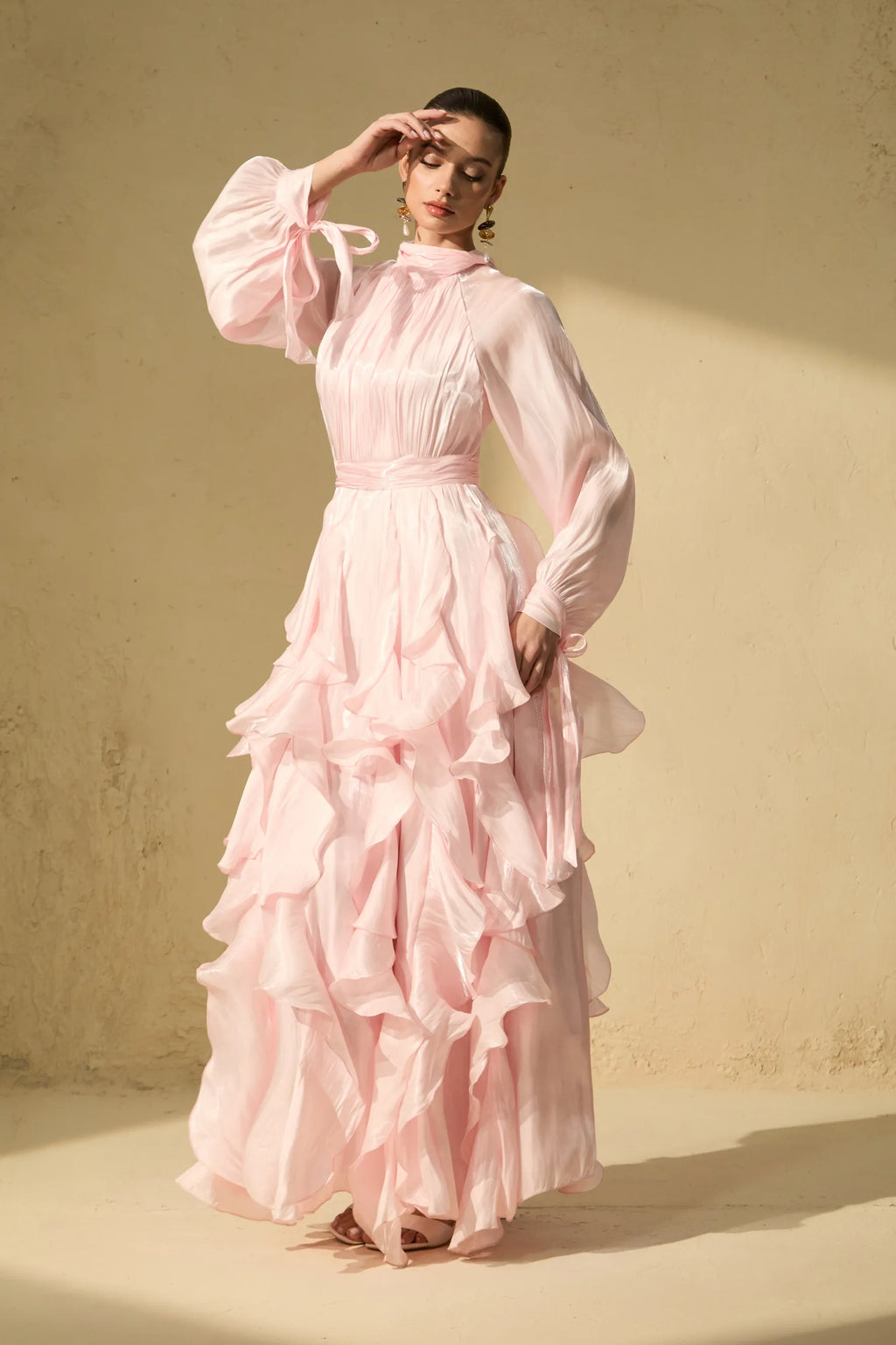 Winifred | Women’s Mock Neck Long Sleeve Ruffled Flowy Maxi Dress
