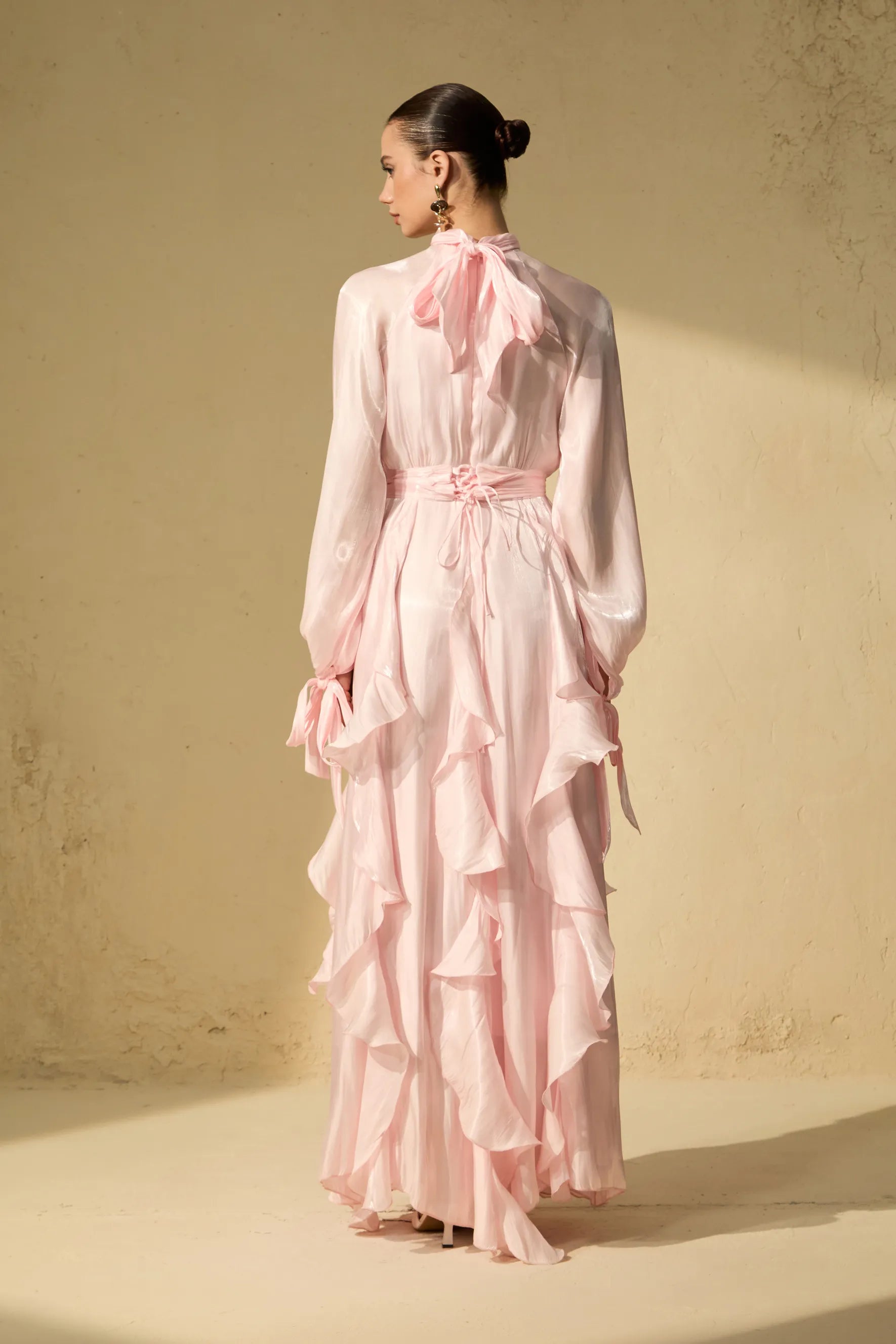 Winifred | Women’s Mock Neck Long Sleeve Ruffled Flowy Maxi Dress