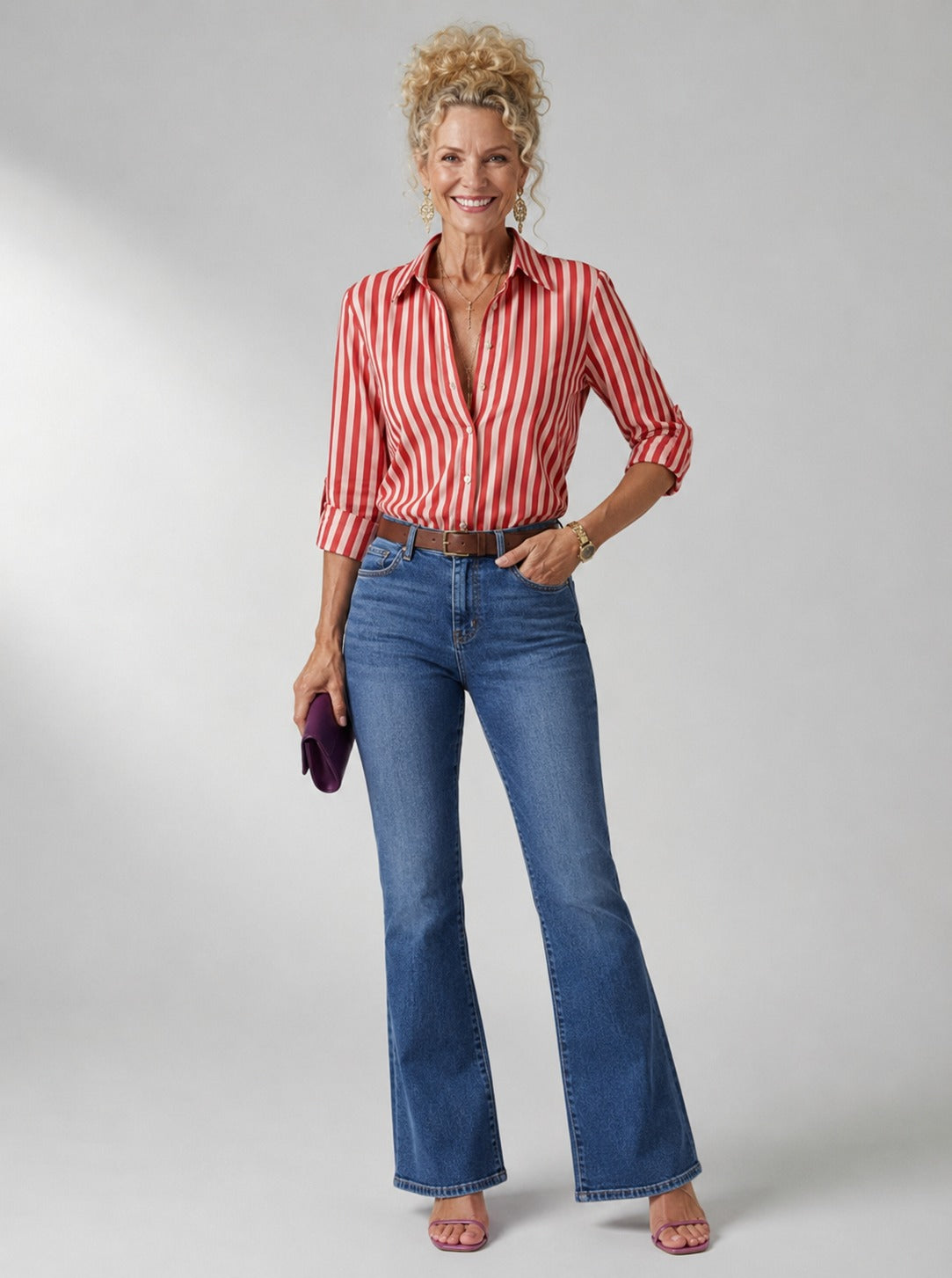 Xanthe | Women's Button Front Long Sleeve Striped Shirt