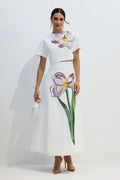Yolanda | Women’s Short Sleeve Floral Applique Round Neck Two Piece Set