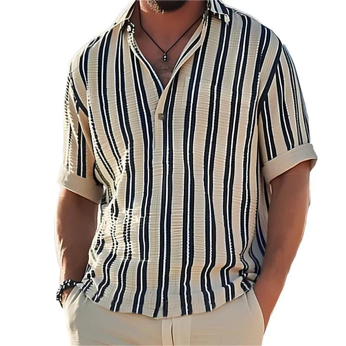 Zebedee | Men's Striped Short Sleeve Button Front Collared Shirt