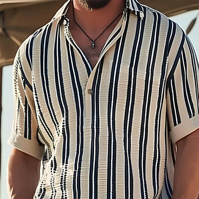 Zebedee | Men's Striped Short Sleeve Button Front Collared Shirt