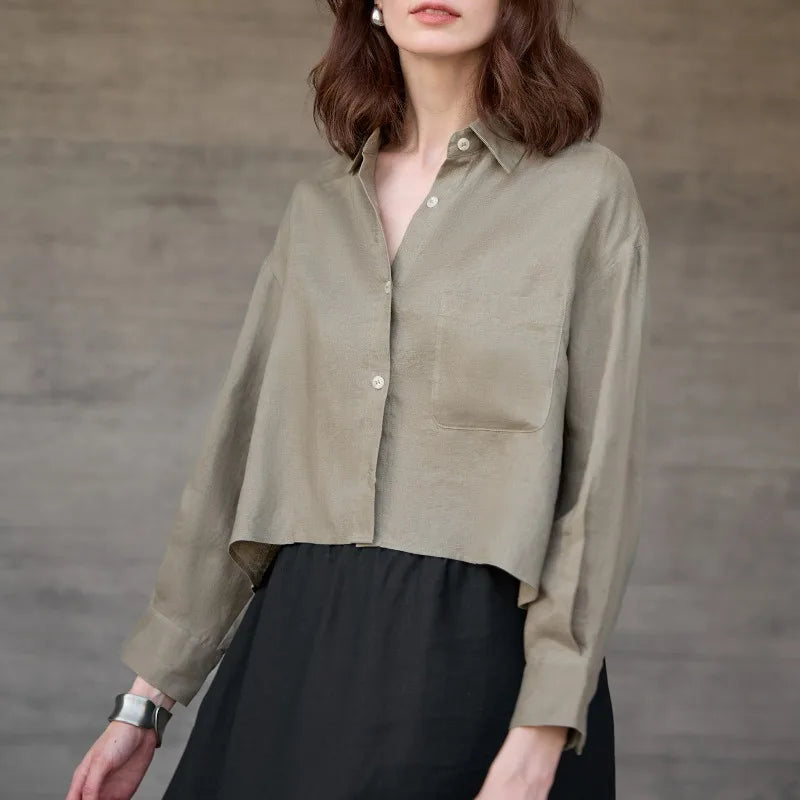 Zelda | Women's Button Front Cropped Long Sleeve Shirt