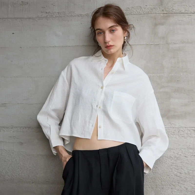Zelda | Women's Button Front Cropped Long Sleeve Shirt