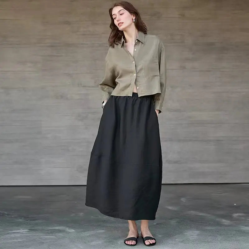 Zelda | Women's Button Front Cropped Long Sleeve Shirt