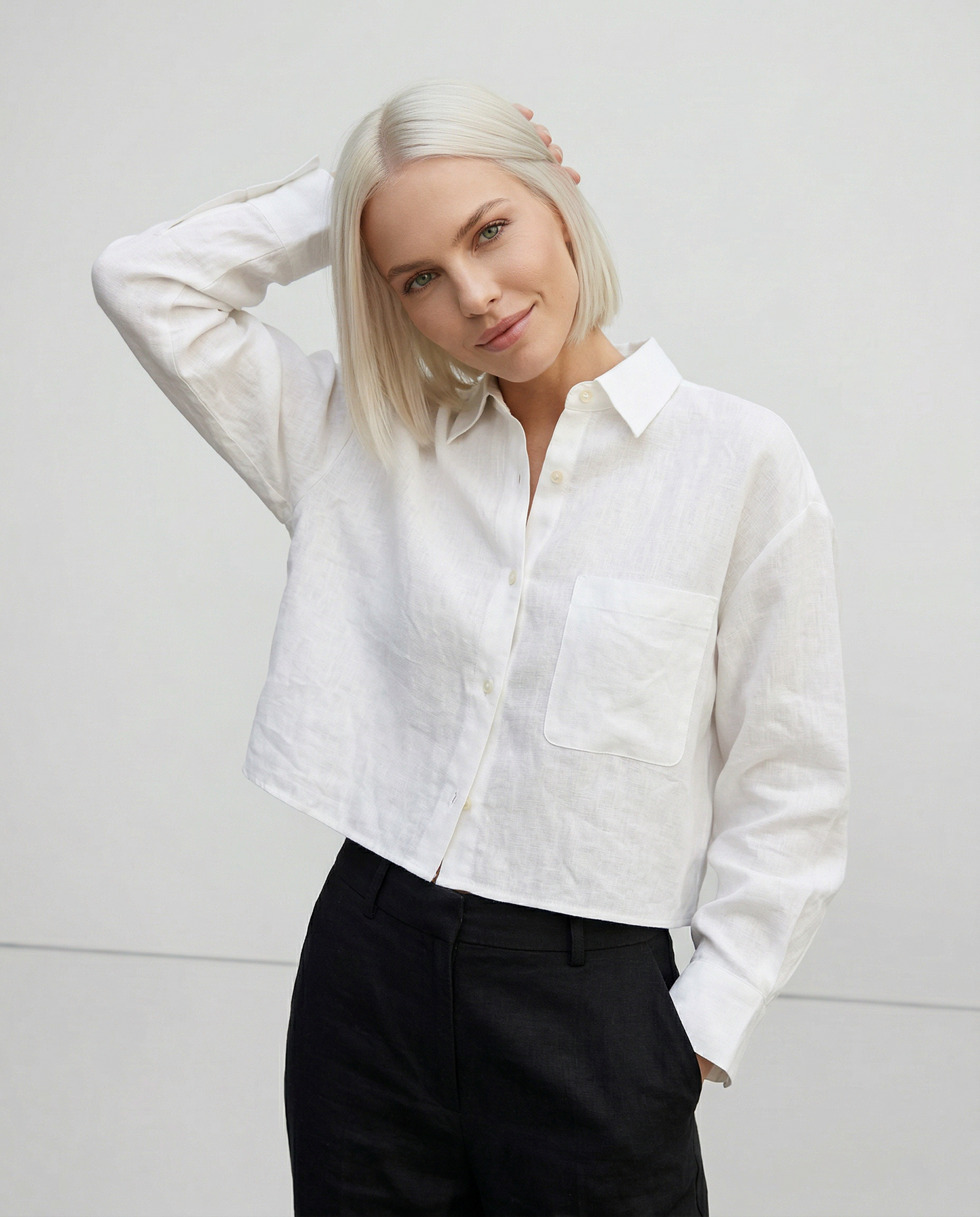 Zelda | Women's Button Front Cropped Long Sleeve Shirt