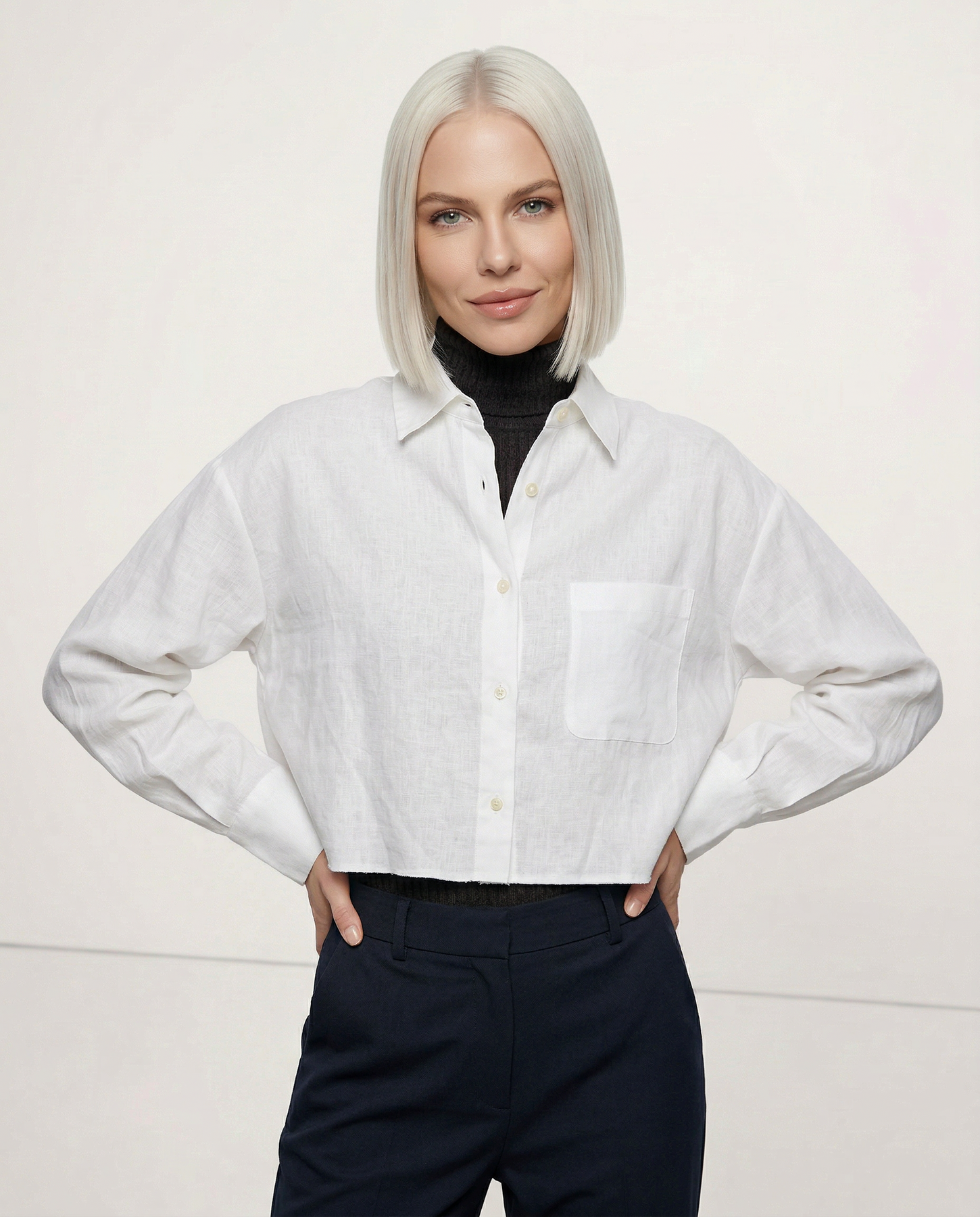 Zelda | Women's Button Front Cropped Long Sleeve Shirt