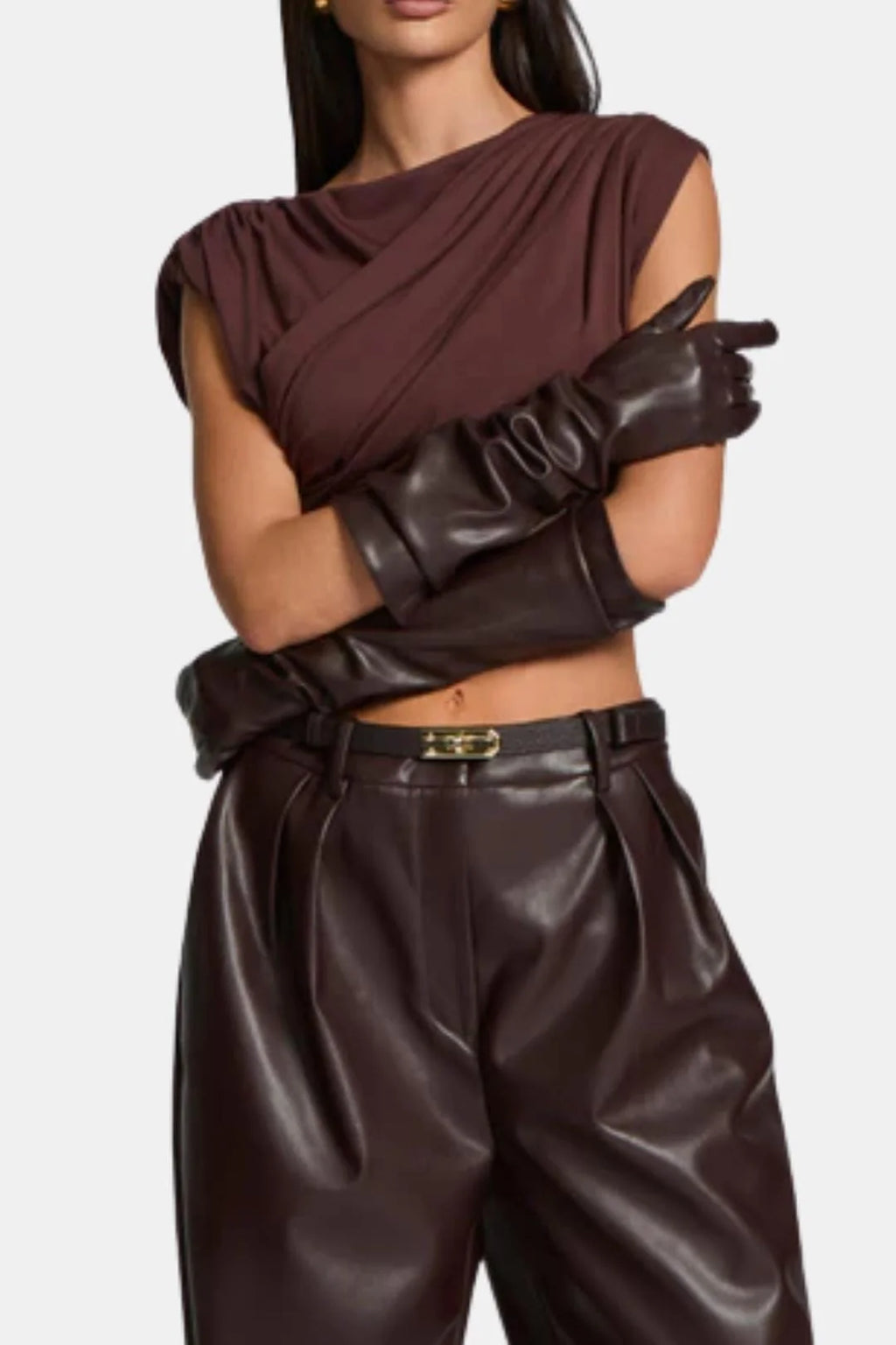 Zeta | Women’s Ruched Elbow Length Slip On Long Gloves