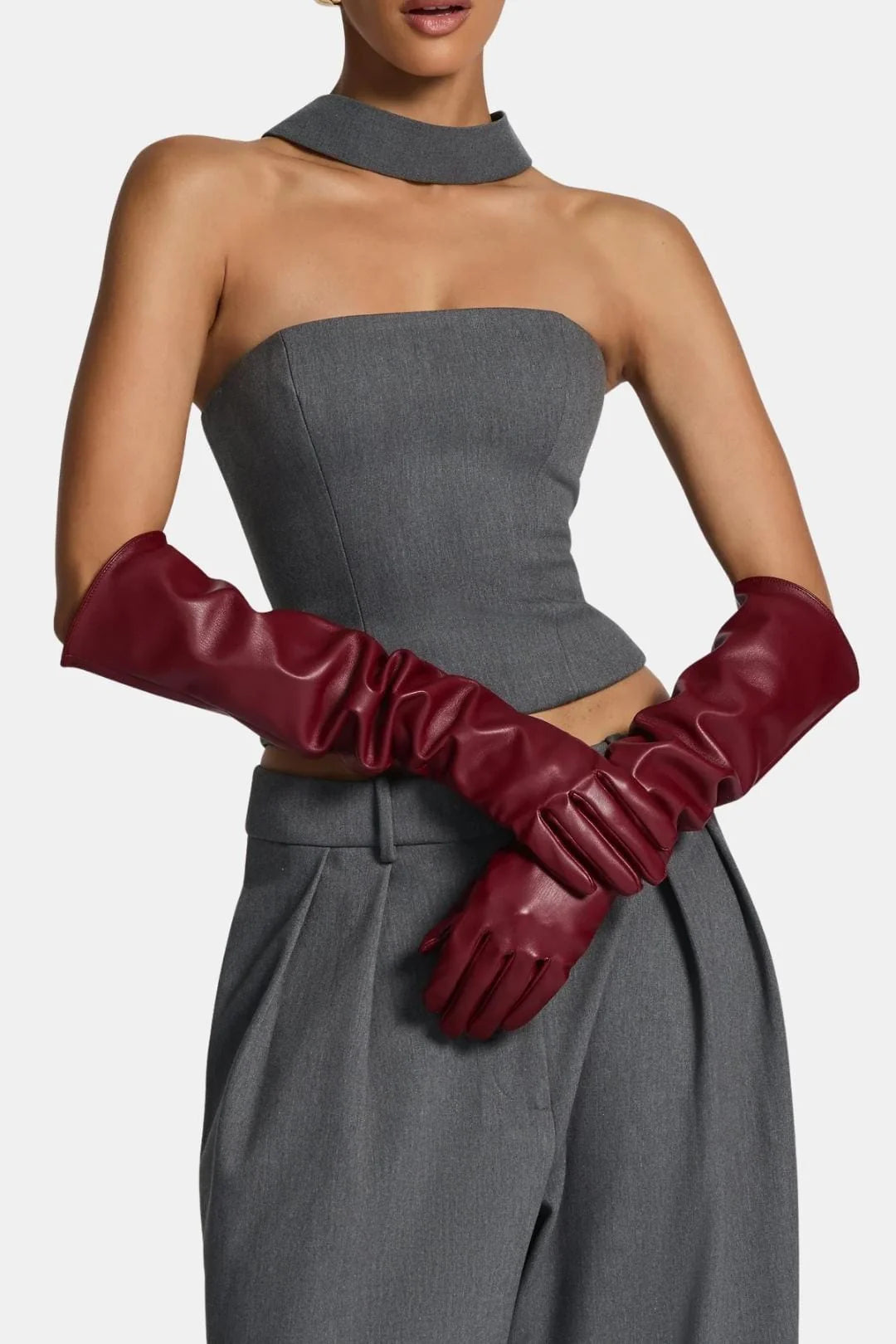 Zeta | Women’s Ruched Elbow Length Slip On Long Gloves