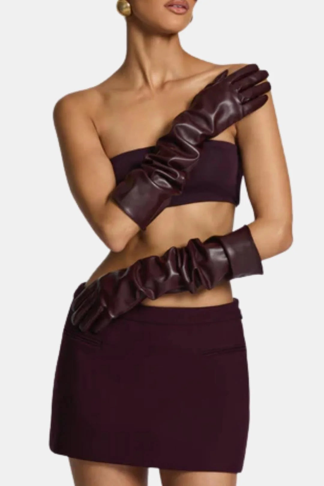 Zeta | Women’s Ruched Elbow Length Slip On Long Gloves