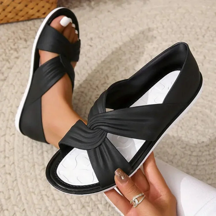 Zinnia | Women's Criss Cross Strap Round Toe Slip-On Sandals