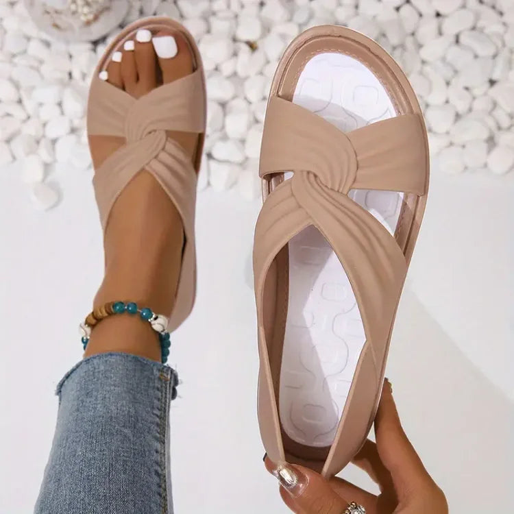 Zinnia | Women's Criss Cross Strap Round Toe Slip-On Sandals
