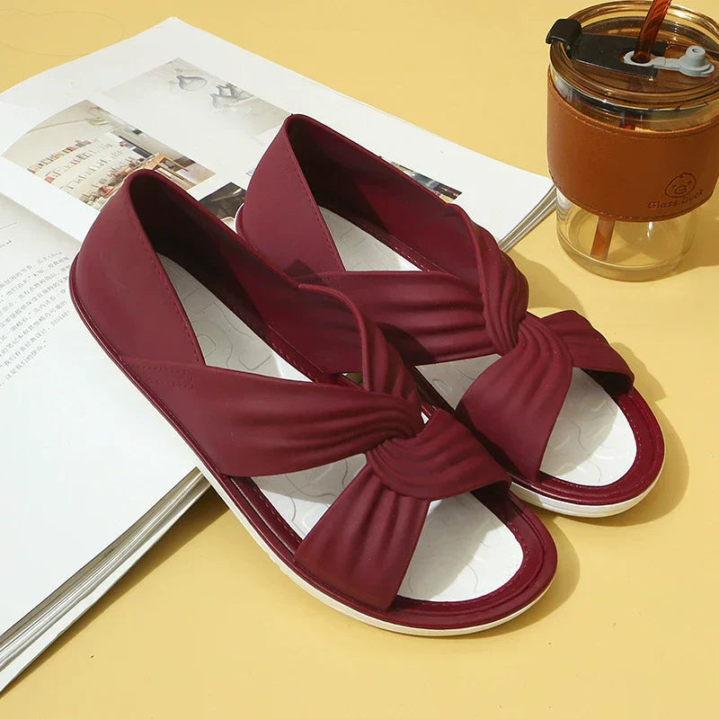 Zinnia | Women's Criss Cross Strap Round Toe Slip-On Sandals