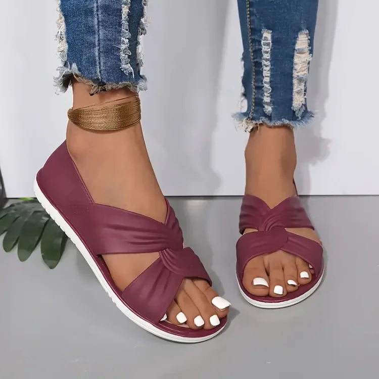 Zinnia | Women's Criss Cross Strap Round Toe Slip-On Sandals