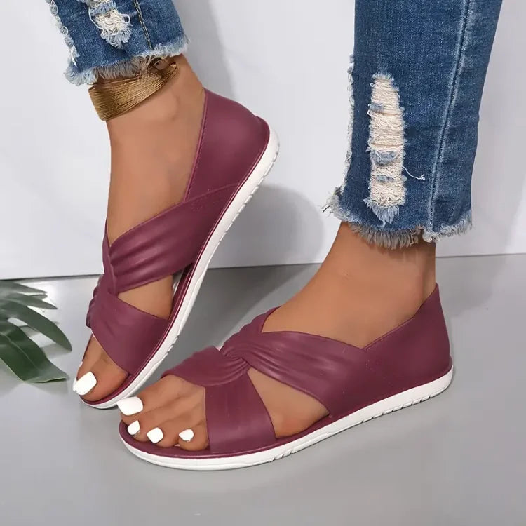 Zinnia | Women's Criss Cross Strap Round Toe Slip-On Sandals