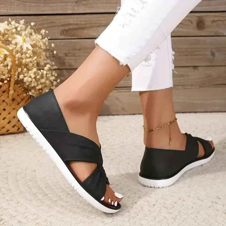 Zinnia | Women's Criss Cross Strap Round Toe Slip-On Sandals