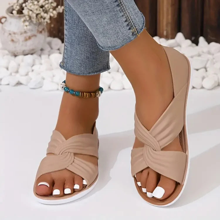 Zinnia | Women's Criss Cross Strap Round Toe Slip-On Sandals
