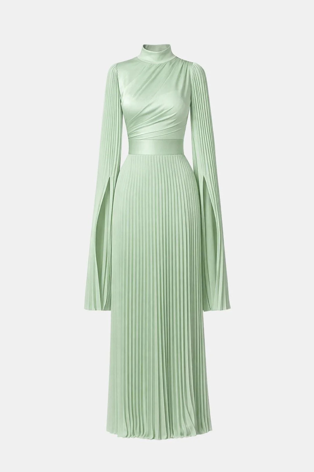 Zuzan | Women’s Draped Long Sleeve High Neck Pleated Maxi Dress